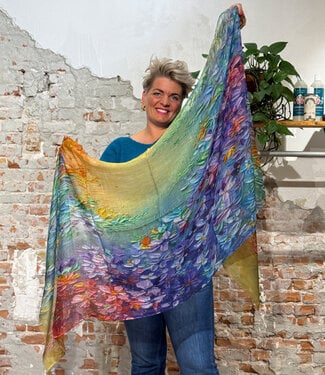 happy lona FAIRTRADE zijden sjaal met print SUNSET FLOWER van pure zijde