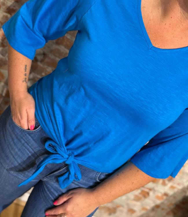 KOMODO shirt COBALT met knoop biologisch katoen