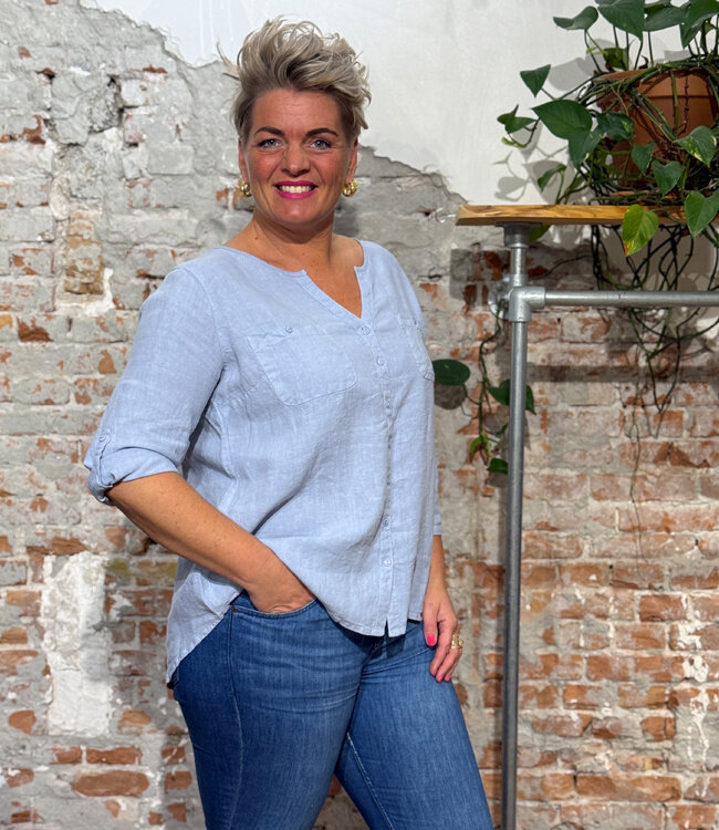 HIMALAYA linnen blouse EVI BLUE van pure linnen
