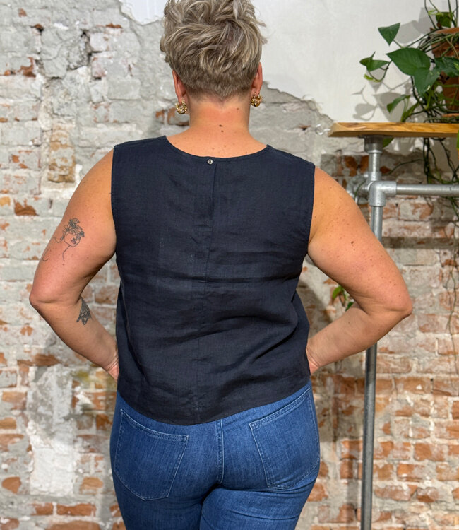 MAZINE mouwloze top LAURA NAVY van pure linnen
