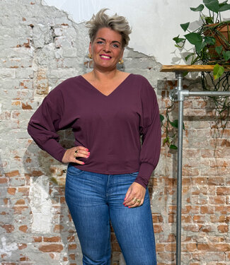 WIDDA WiDDA wijde top AVA BERRY met v-hals op rug biologisch katoen