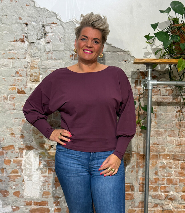 WiDDA wijde top AVA BERRY met v-hals op rug biologisch katoen
