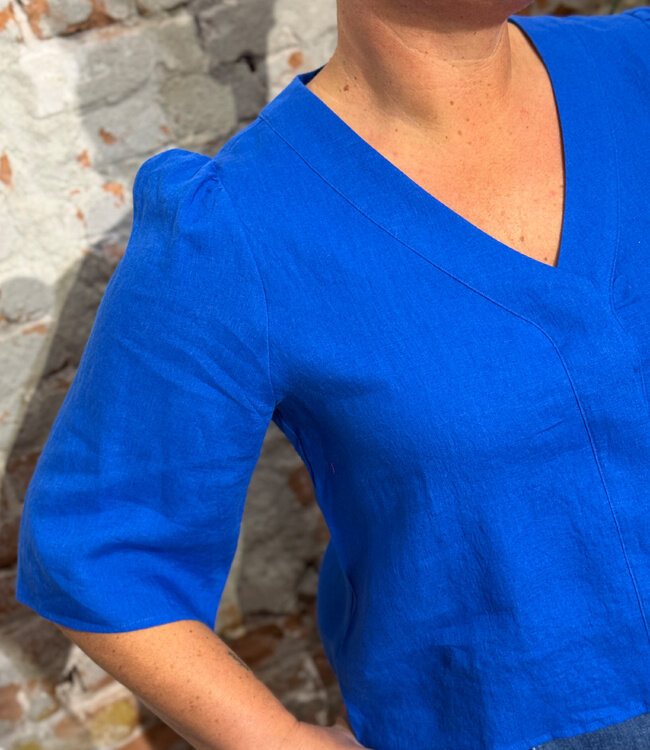 LANIUS v-hals blouse BARBRA LAPIS van bio linnen