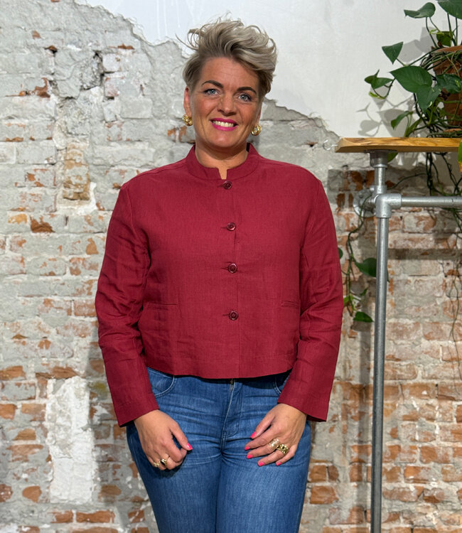 ALMA LOVIS pure linnen jasje RED met opstaand kraagje
