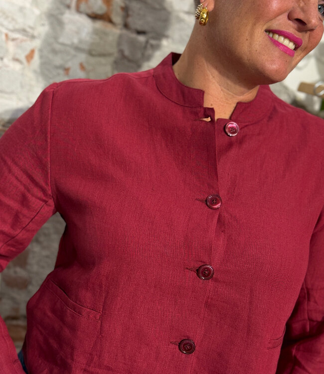 ALMA LOVIS pure linnen jasje RED met opstaand kraagje