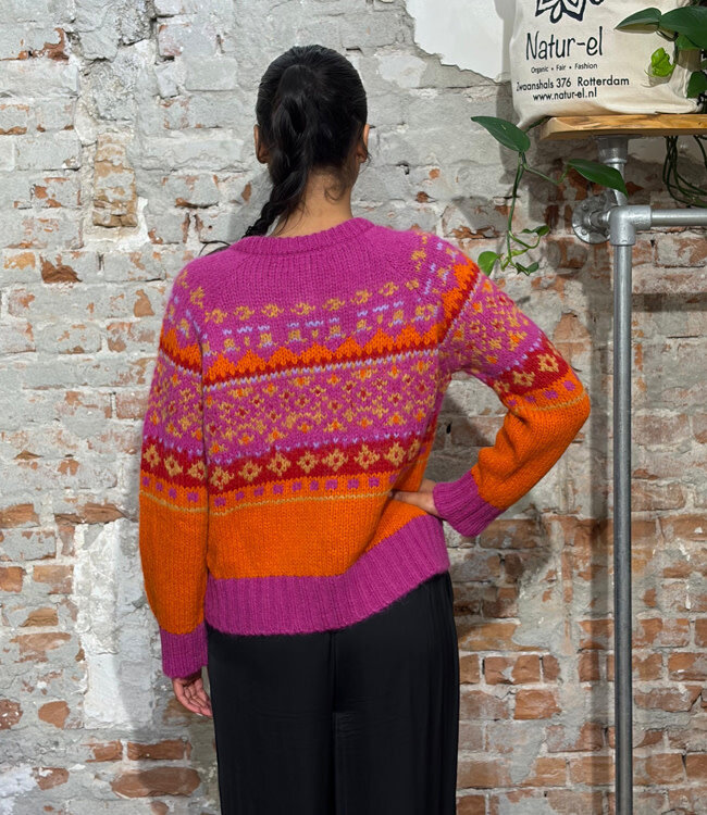 AIKUSS gekleurd wollen vest EMILIA FUCHSIA van alpaca