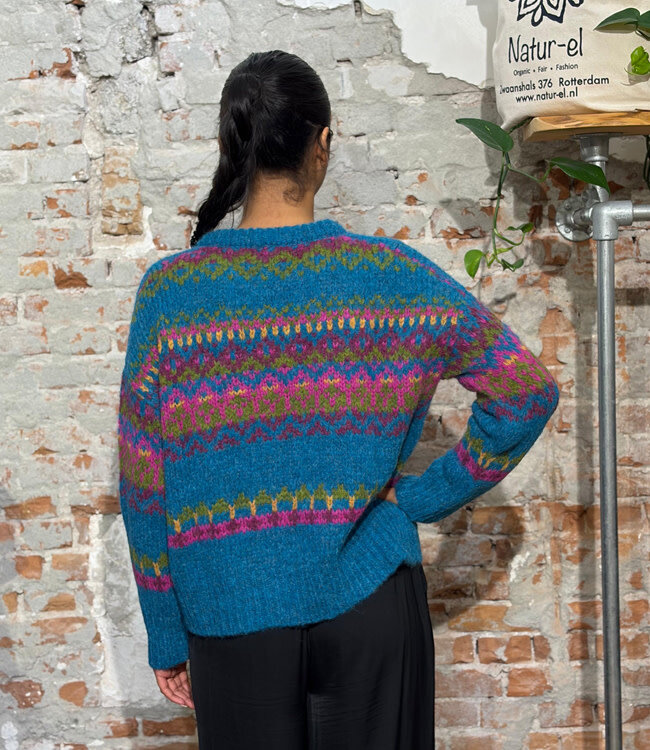 AIKUSS gekleurde wollen trui LORI TURQUOISE van alpaca