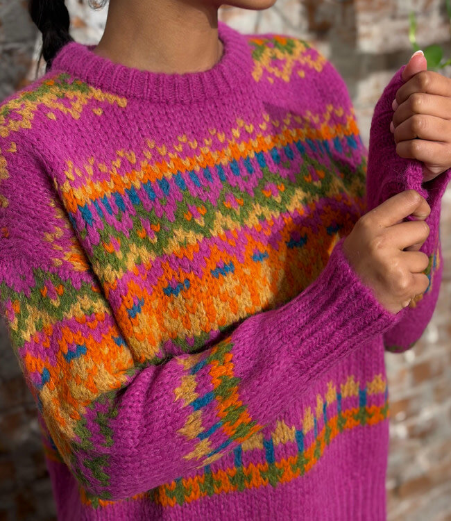 AIKUSS gekleurde wollen trui LORI PINK MULTI van alpaca