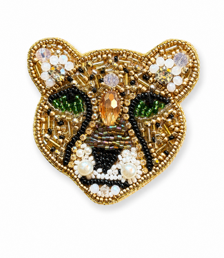 FAIRTRADE broche LEOPARD met pailetten en kralen
