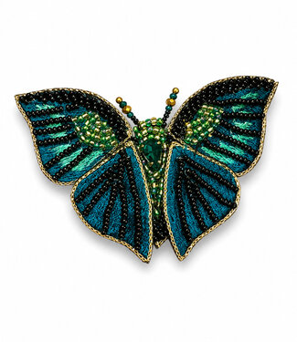 FAIRTRADE broche VLINDER PETROL met pailetten en kralen