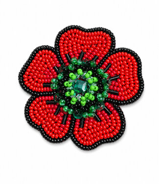 FAIRTRADE broche BLOEM POPPY RED met pailetten en kralen