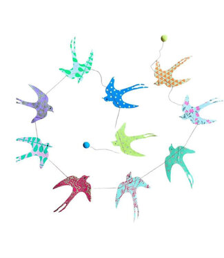 Fairtrade Nepal FAIRTRADE papieren slinger LOKTA ZWALUW eco papier met vilten balletjes