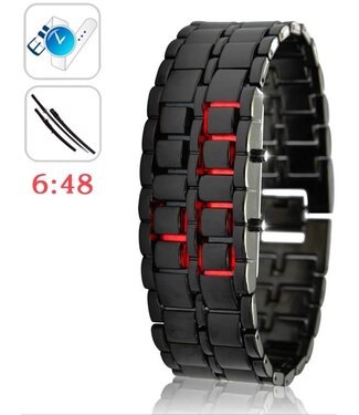 Digitale Red LED Iron Samurai Design Horloge Black