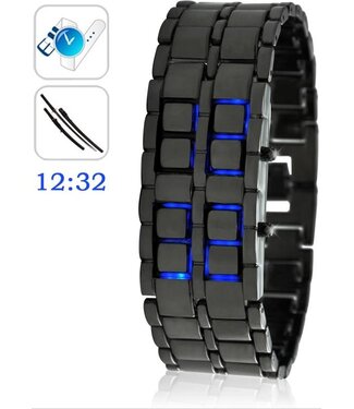 Digitale Blue LED Samurai Design Horloge Black