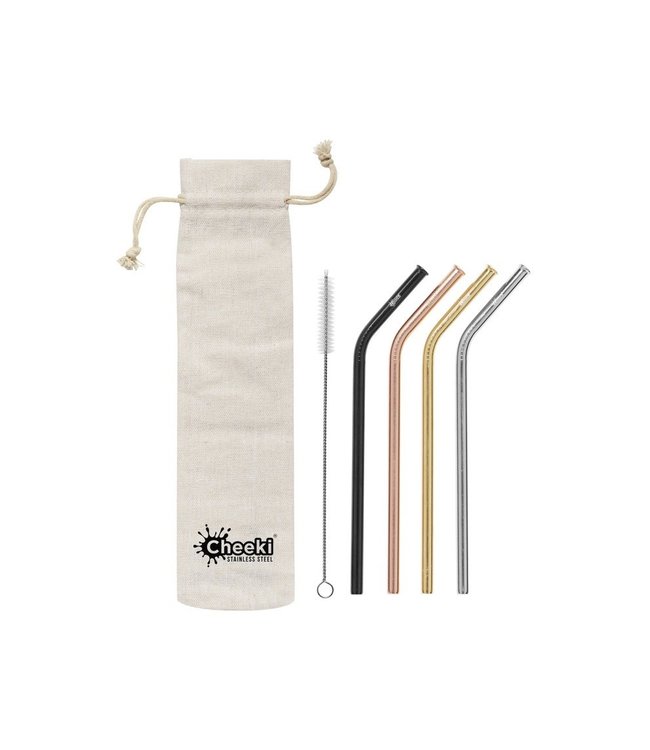 Cheeki Bent Straw 4 Pack With Cleaning Brush + Bag