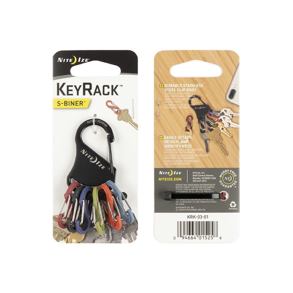 Nite Ize S-Biner Key Rack + Bottle Opener - 6 Color-Coded Key Holder With Stainless Steel Clip