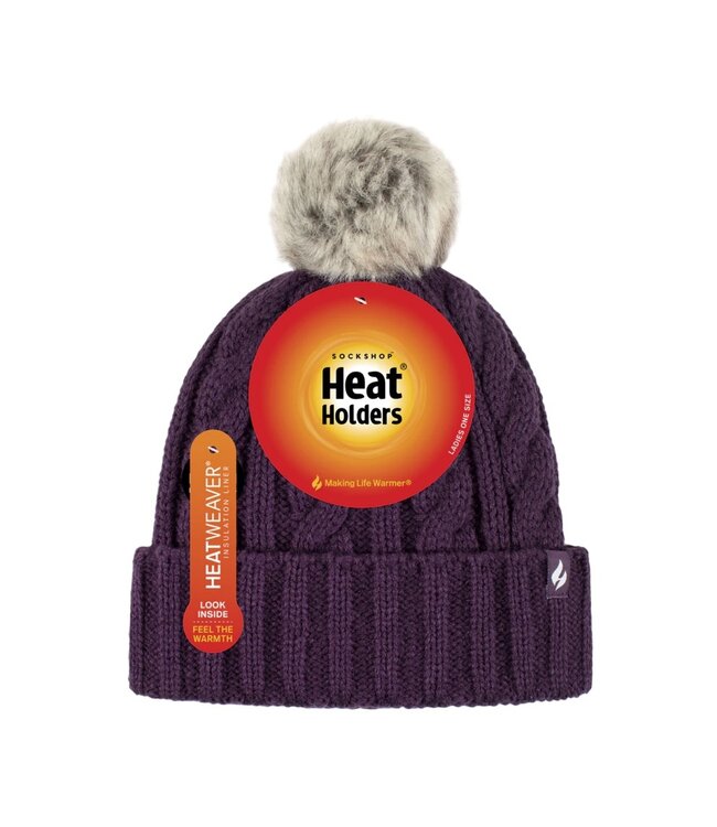 Heat Holders Heat Holders Ladies HH Cable Turnover Cuff Pom Pom Hat - Maine