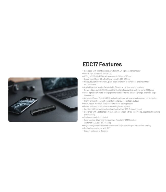 Nitecore EDC17 1500 Lumens (UV+Green Laser)