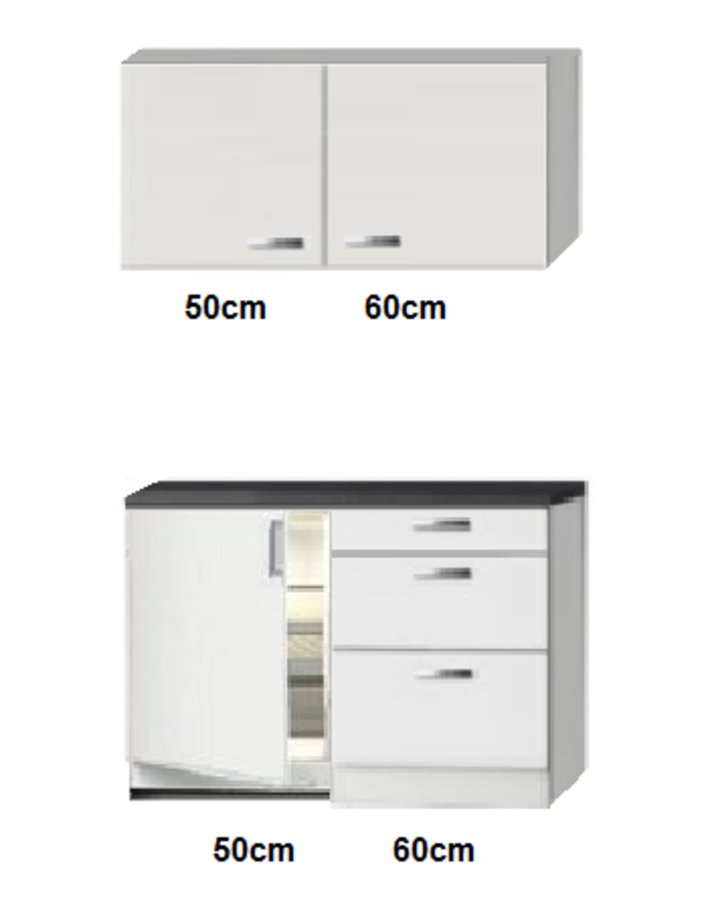 Keukenblok wit hoogglans 110cm met koelkast KIT-245 -