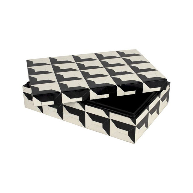 Opbergbox ingelegd met steen zwart/wit