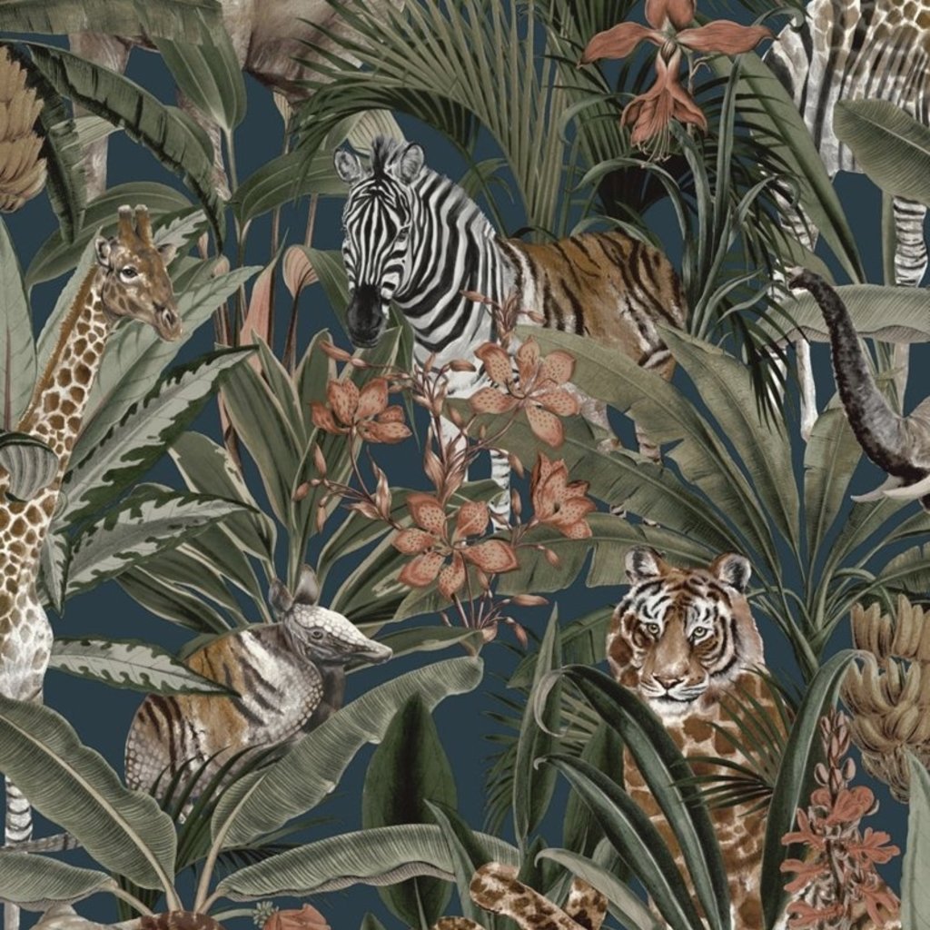 Dutch Wallcoverings Dutch First Class Amazonia behang Serengeti Navy 91312