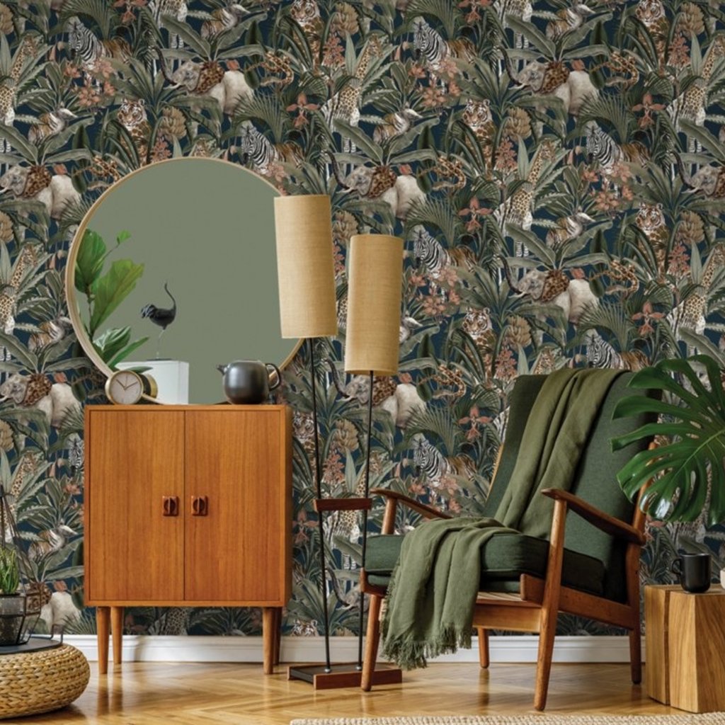 Dutch Wallcoverings Dutch First Class Amazonia behang Serengeti Navy 91312