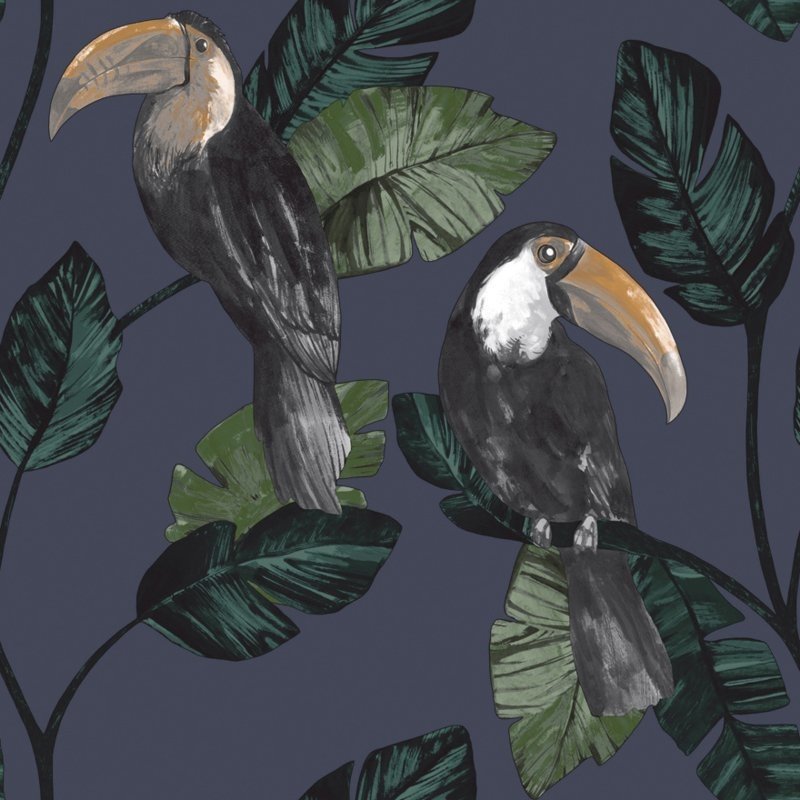 Dutch Wallcoverings Dutch First Class Amazonia behang Tiki Navy 91343