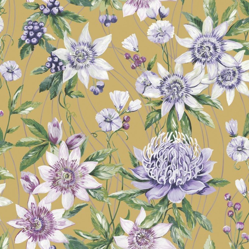 Dutch Wallcoverings Dutch First Class Amazonia behang Passiflora Ochre 91321