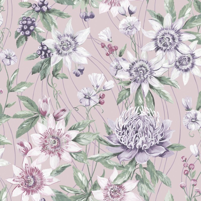 Dutch Wallcoverings Dutch First Class Amazonia behang Passiflora Pink 91322