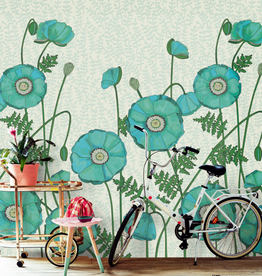 Eijffinger Eijffinger Rice 2 Wallpower 383610 Poppies Turquoise