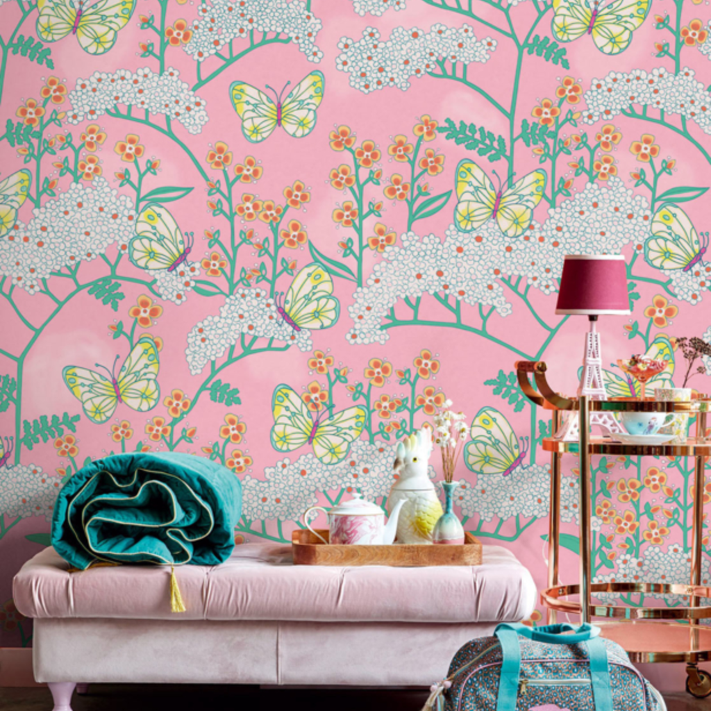 Eijffinger Eijffinger Rice 2 Wallpower 383619 Butterflies and Flowers Pink