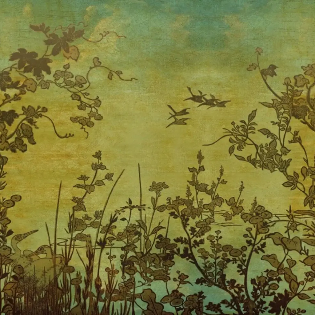 Eijffinger Eijffinger Emerald Wallpower Cranes at Dawn Gold 333470