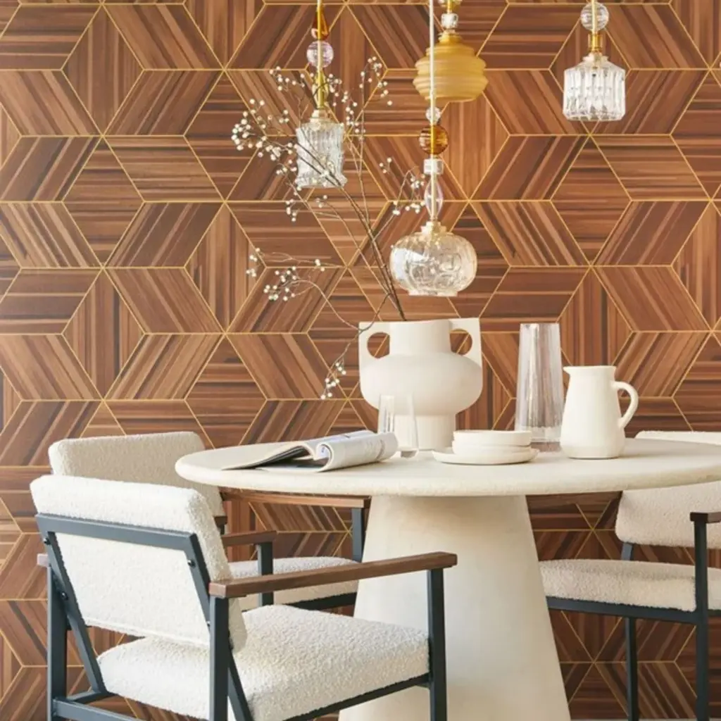 Eijffinger Eijffinger Gilded Wallpower Veneer Diamonds Mahognany 340181