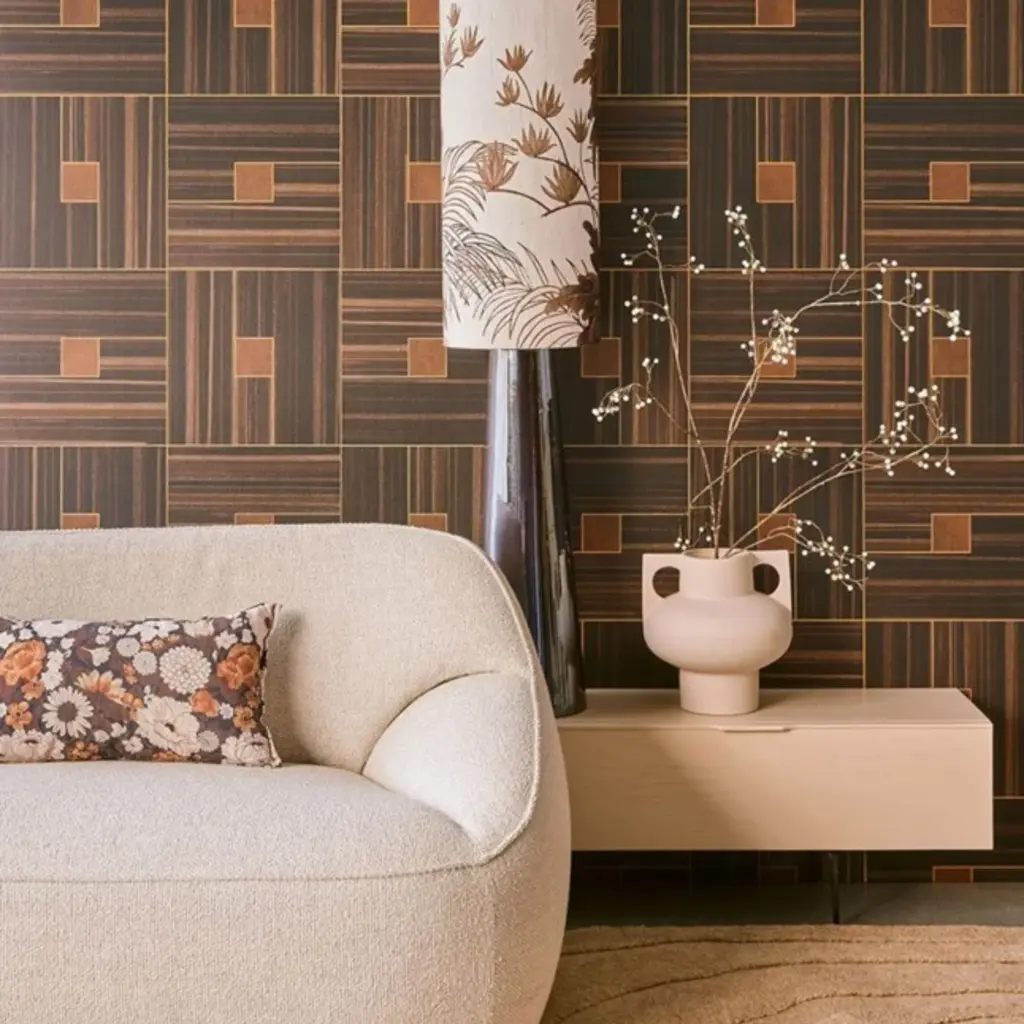 Eijffinger Eijffinger Gilded Wallpower Veneer Blocks Chocolate 340183