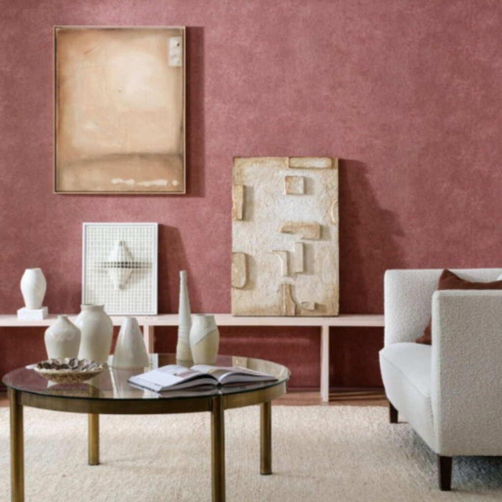 Arte Arte Kaolin behang Calcaire Stucco Burgundy 30315