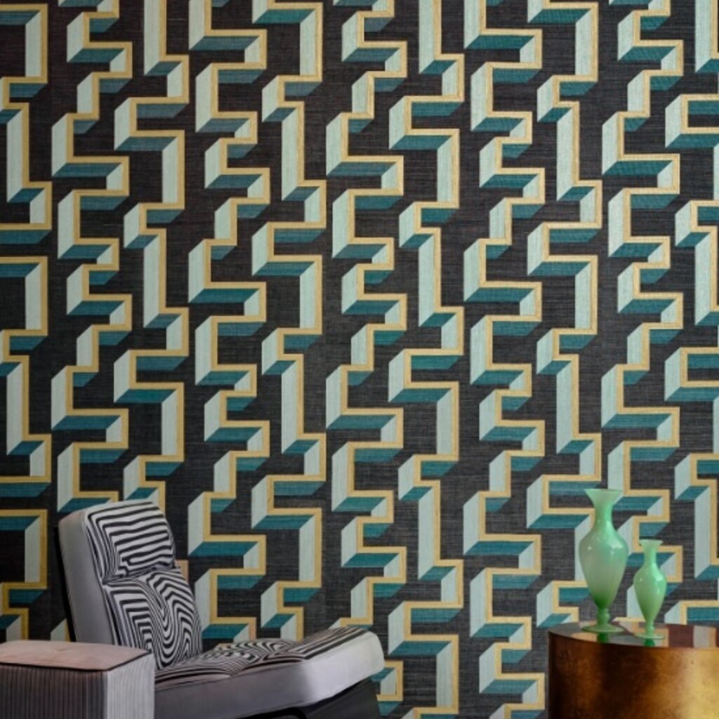 Arte Arte Marqueterie behang Detour Gold Teal 72703