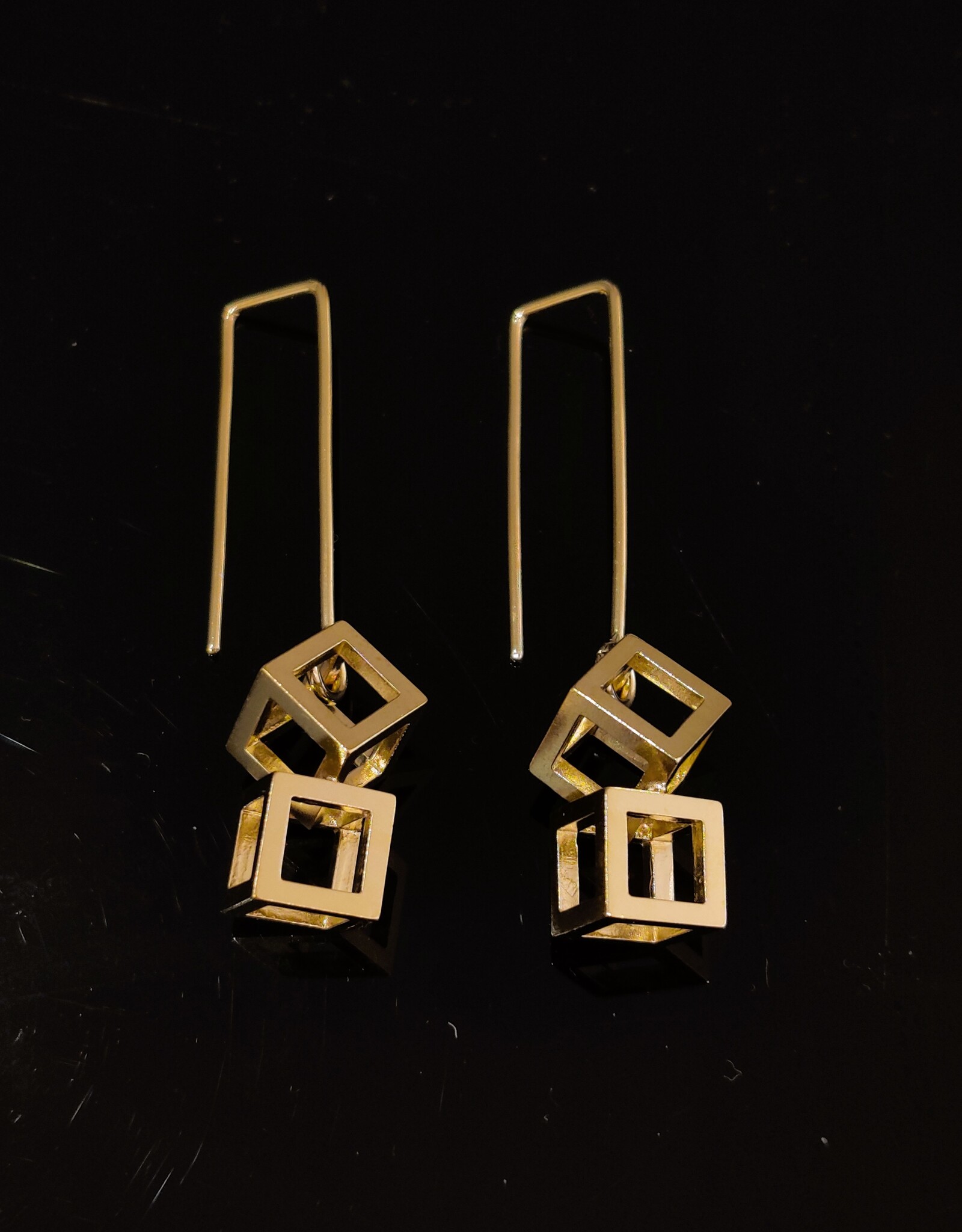 Earrings double cubes gold-plated