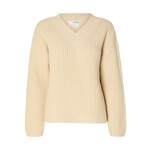 Y.A.S SLFSELMA LS KNIT V-NECK NOOS  - BEIGE