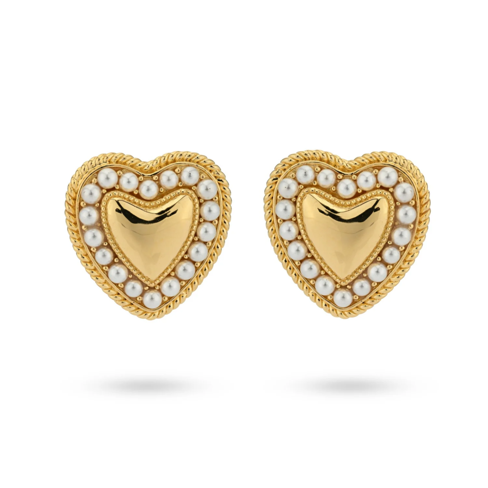 24Kae STATEMENT HEART EARRINGS WITH PEARLS - GOLD