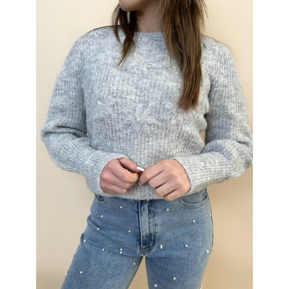 ROSA FLOWER SWEATER - GREY