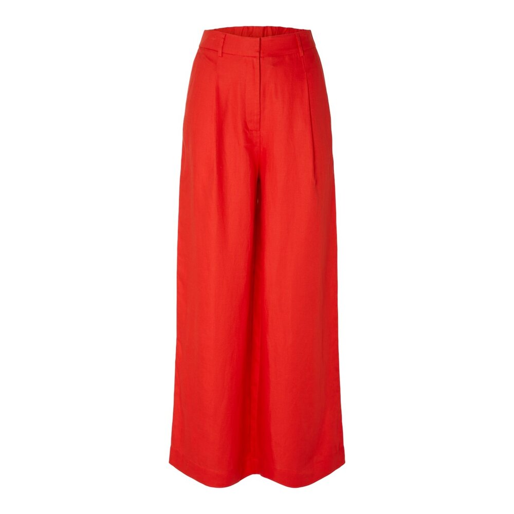 Selected Femme FLYRA HW WIDE LINEN PANTS - RED