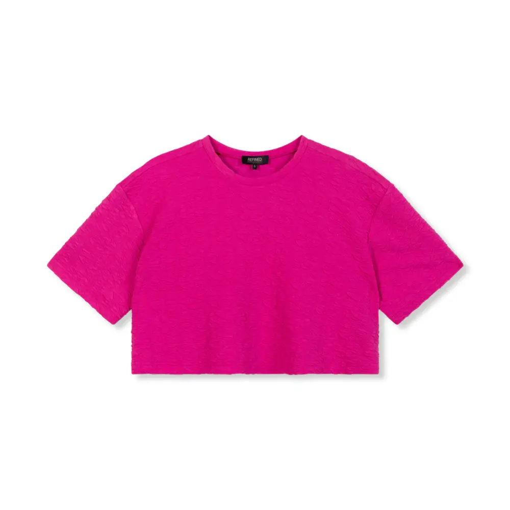 Refined Department CLARA KNITTED CROPPED T-SHIRT - FUCHSIA