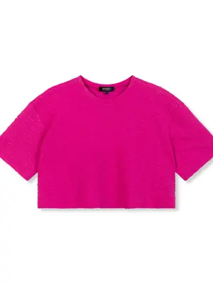 Refined Department CLARA KNITTED CROPPED T-SHIRT - FUCHSIA