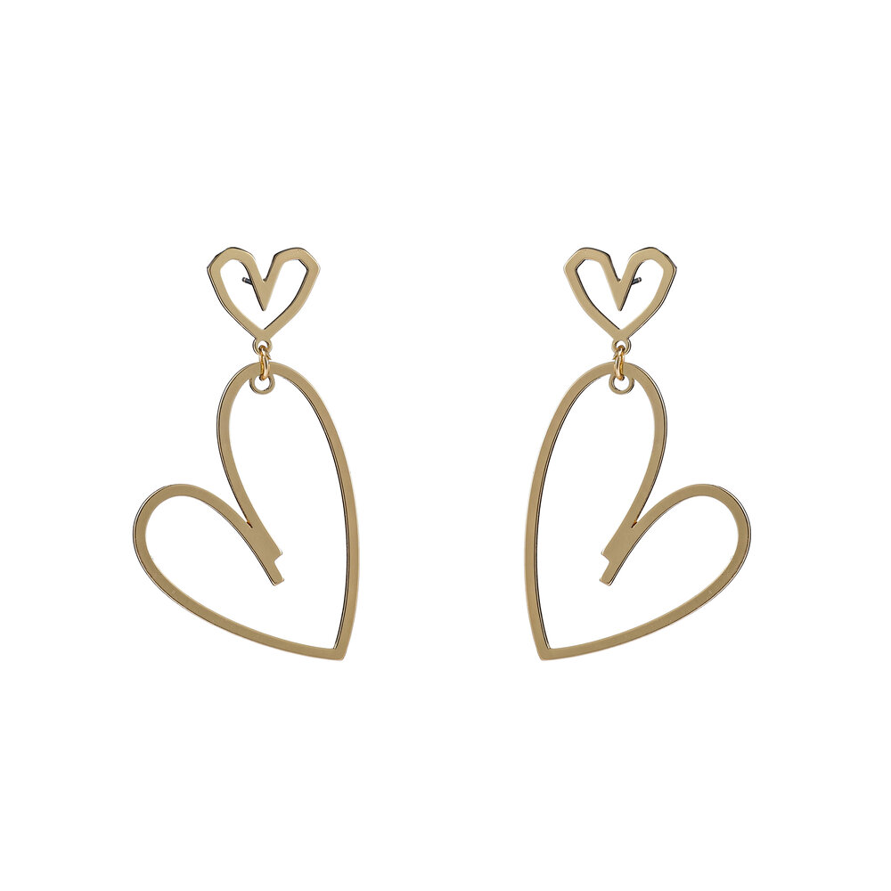Day & Eve TWO DANGLING HEARTS EARRING - GOLD