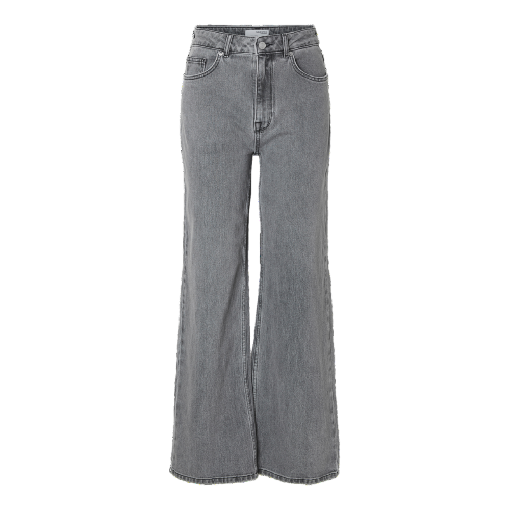 Selected Femme ALICE HW WID LONG JEANS - LIGHT GREY