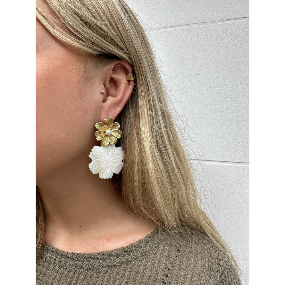 Rose & Camellia FIORE EARRINGS - GOLD/WHITE