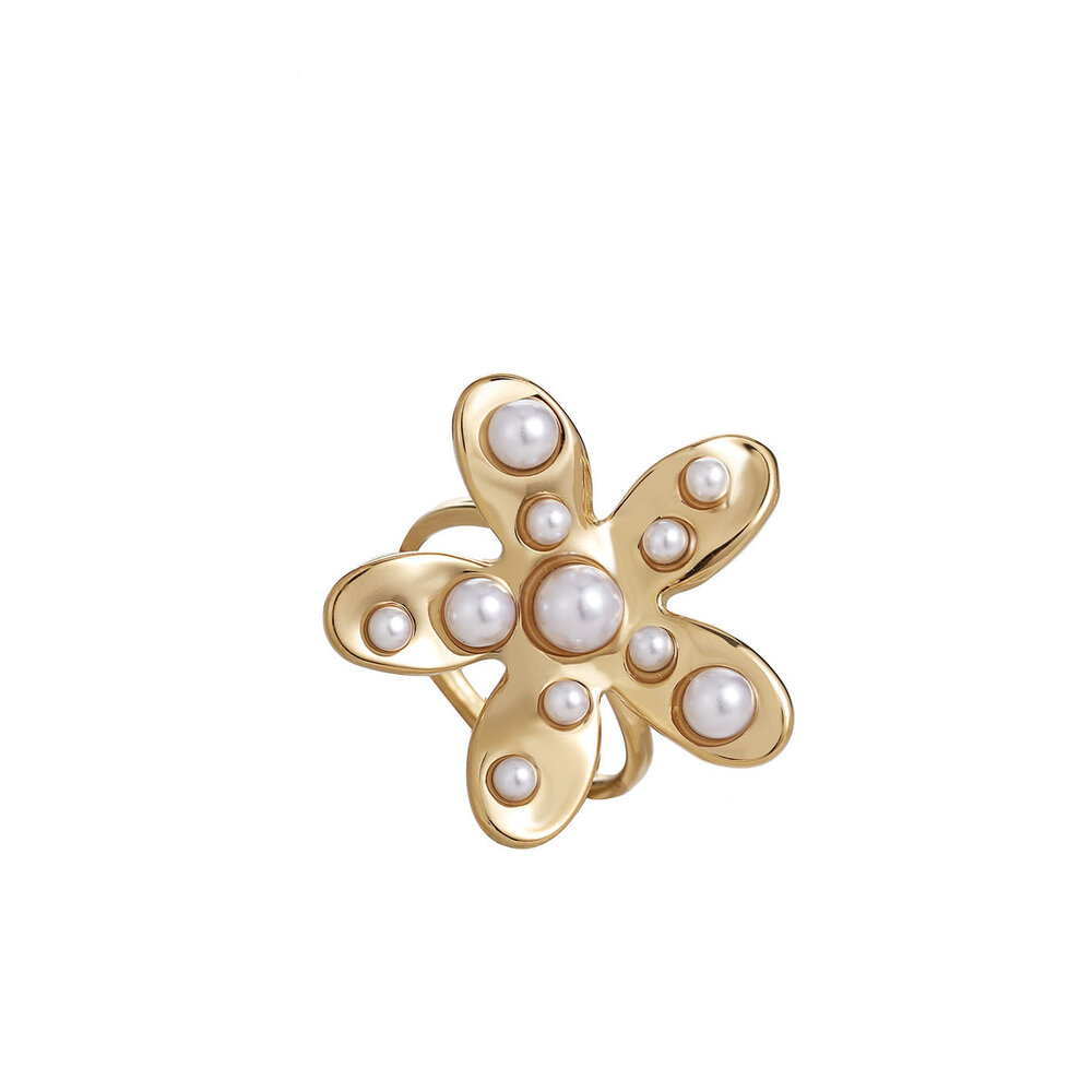 Rose & Camellia FLOWER WITH PEARLS RING - GOLD