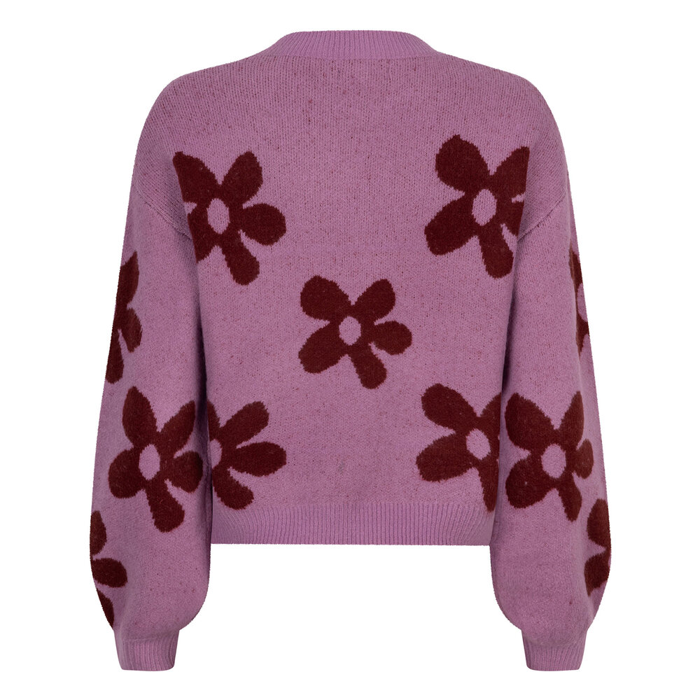 Ydence DAISIE KNITTED SWEATER - LILAC/BURGUNDY