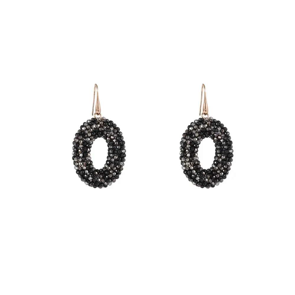 Day & Eve FULL BEADS OVAL EARRINGS - BLACK MIX