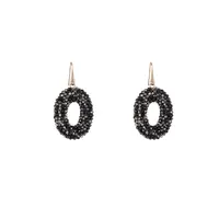FULL BEADS OVAL EARRINGS - BLACK MIX